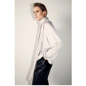 Tove Studio Nera Silk Scarf Blouse / Size 40 / Size 10 / Silver Loose Silk